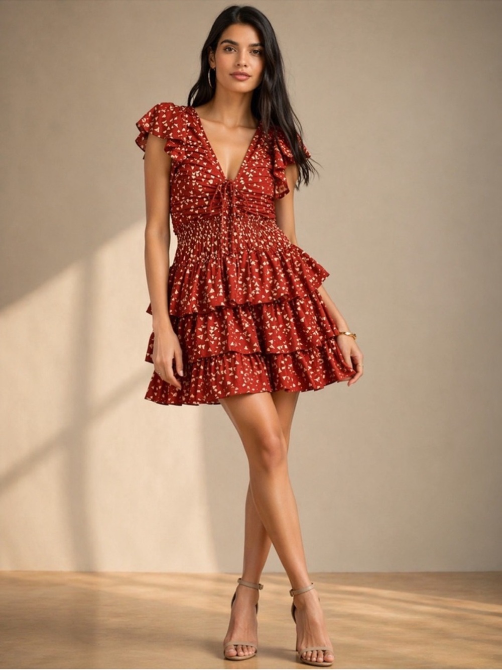 NWT Anthropologie Red Tiered Ruffle Mini Dress